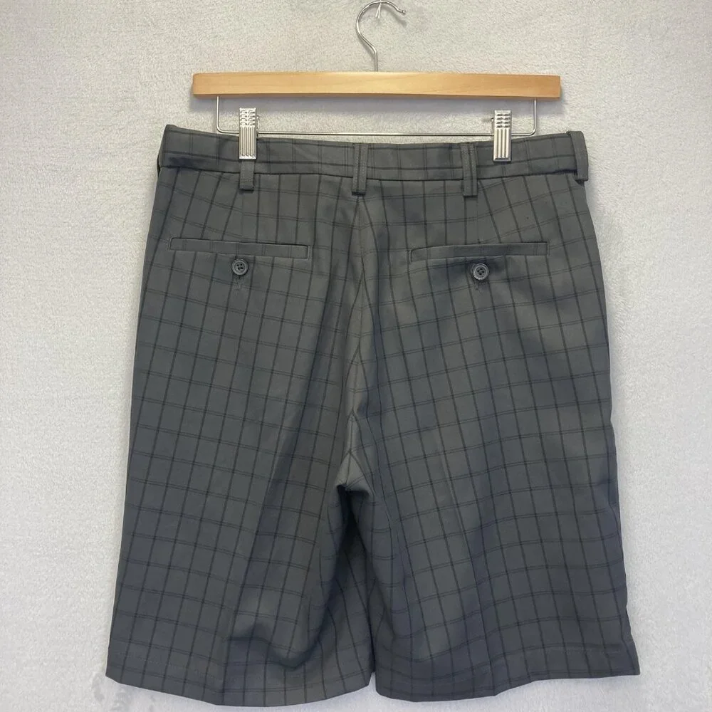 Haggar Cool 18 Pro Shorts Mens‎ 32 Gray Plaid Performance Golf Business Casual
